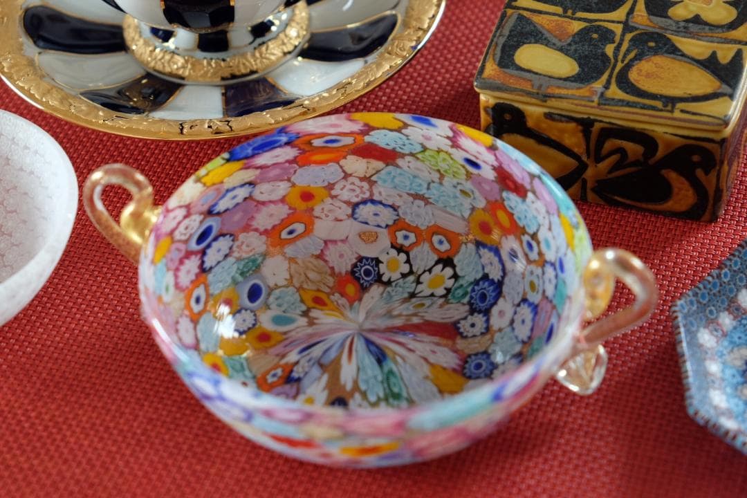 吹きガラス ミルフィオリ 検/プレート/民藝/ワイングラス/舩木倭帆/江波冨士子