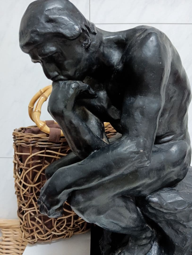 オーギュスト・ロダン稀少高さ４０センチ「考える人」モチーフ木彫美術彫刻飾り置物