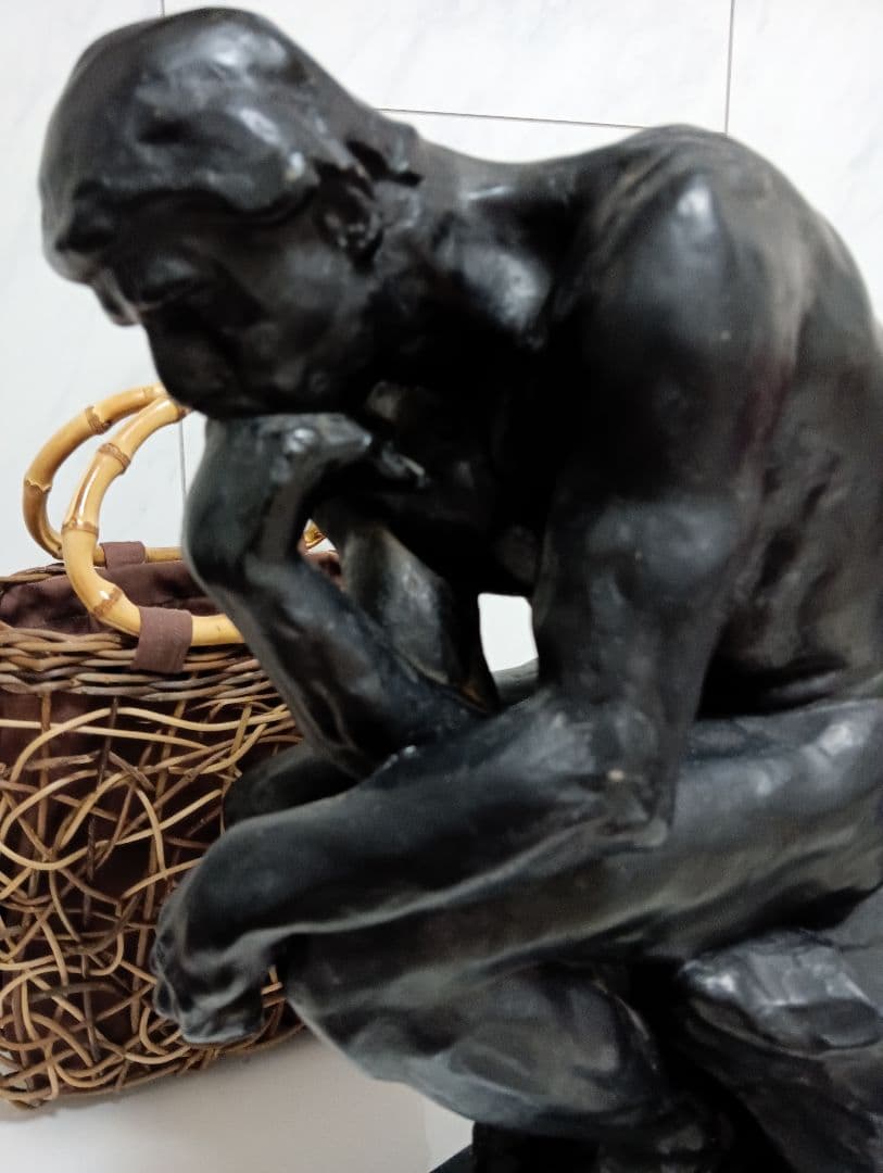 オーギュスト・ロダン稀少高さ４０センチ「考える人」モチーフ木彫美術彫刻飾り置物