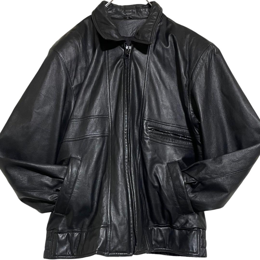 大きいサイズ【vintage】リアルレザーシングルライダースジャケット 黒 XL