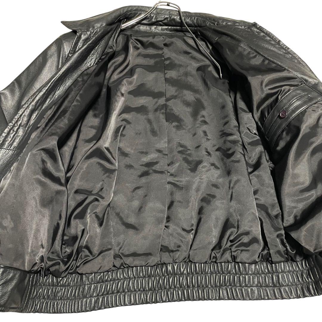 大きいサイズ【vintage】リアルレザーシングルライダースジャケット 黒 XL