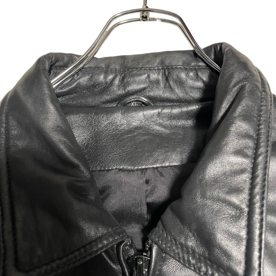 大きいサイズ【vintage】リアルレザーシングルライダースジャケット 黒 XL