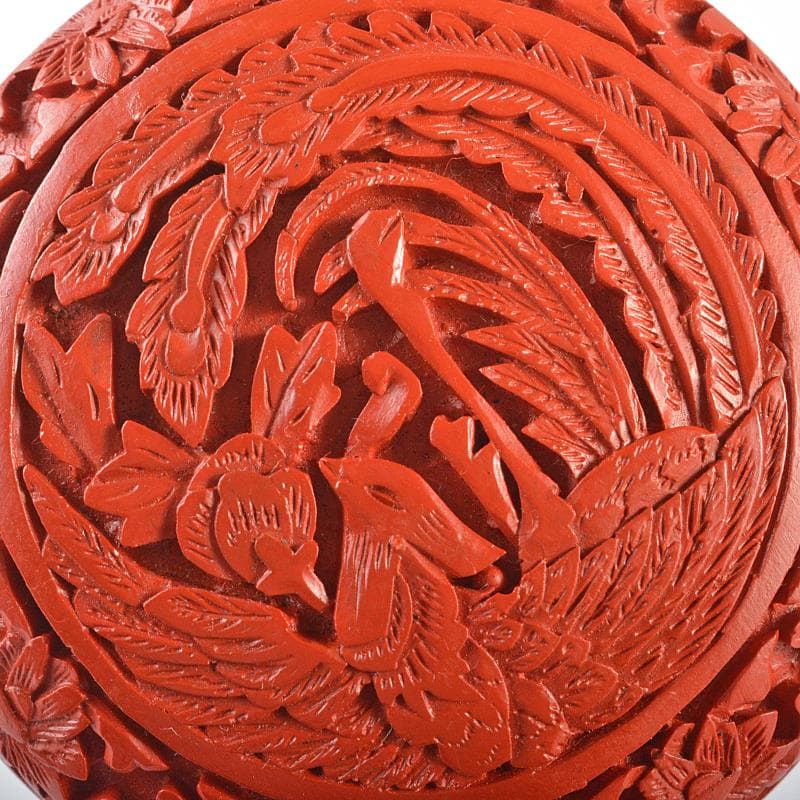 中国　剔紅　堆朱　牡丹文　鳳凰文　蓋物　2点まとめて　V　R6346