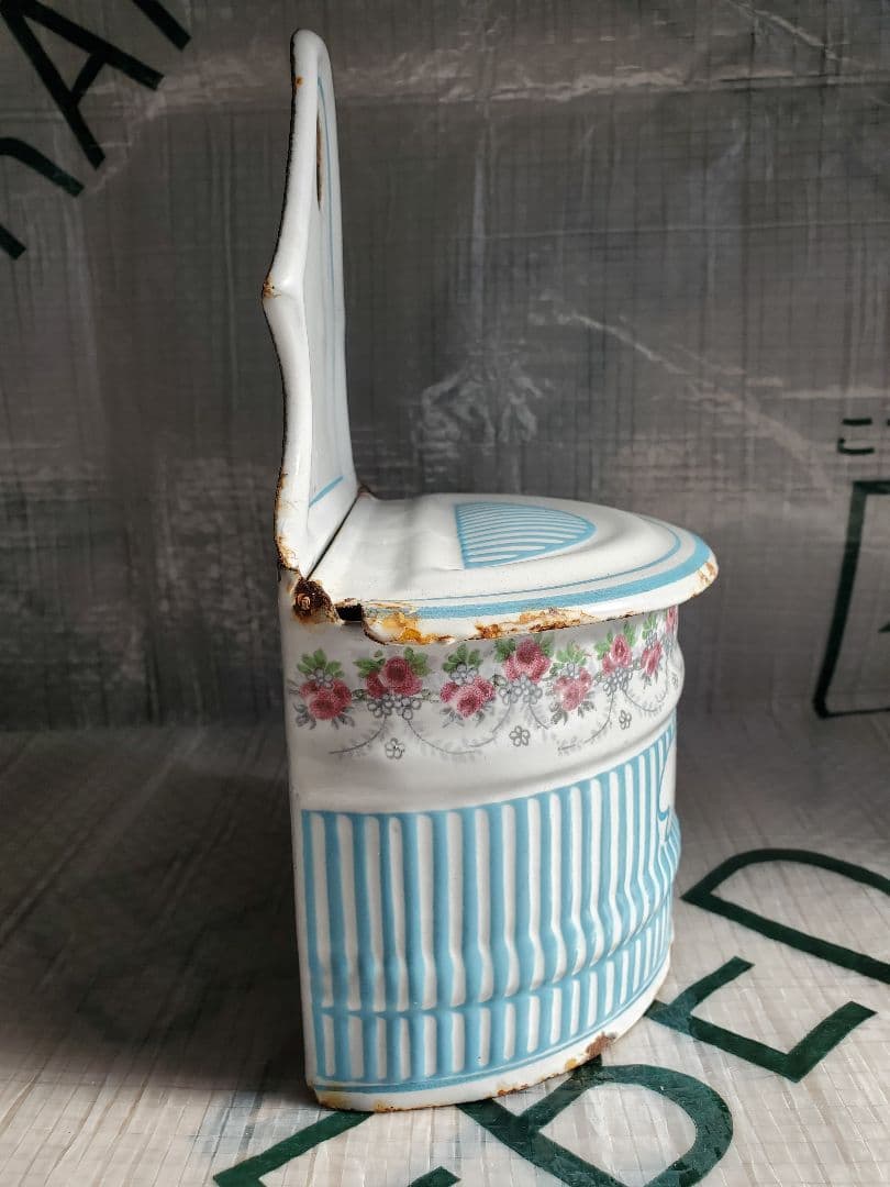 フランス　アンティーク　ホーロー　塩入れ　BB社　ローズガーランド