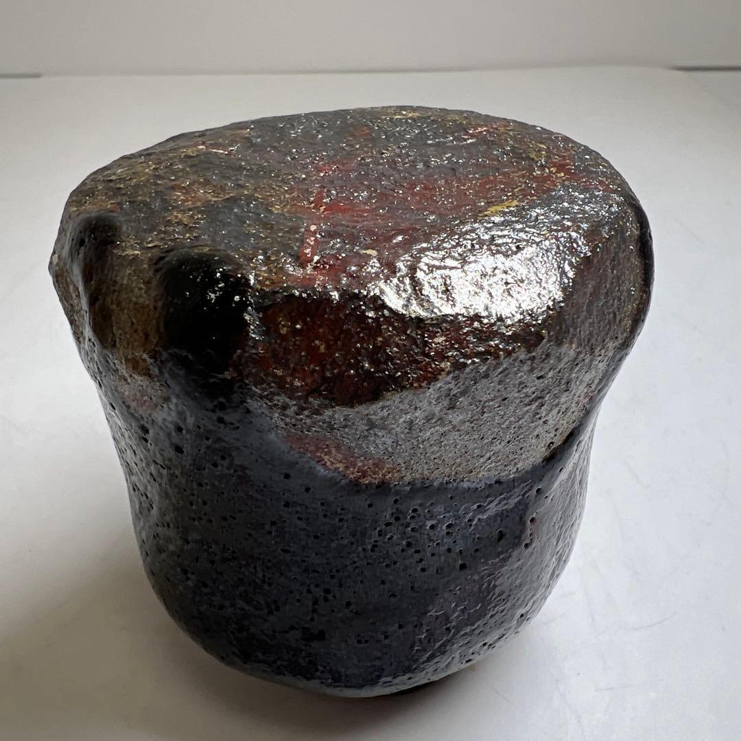黒楽　上手茶入　替仕覆付（高木間通）　木箱付　高約7.5㎝東Y7-1229☆2F