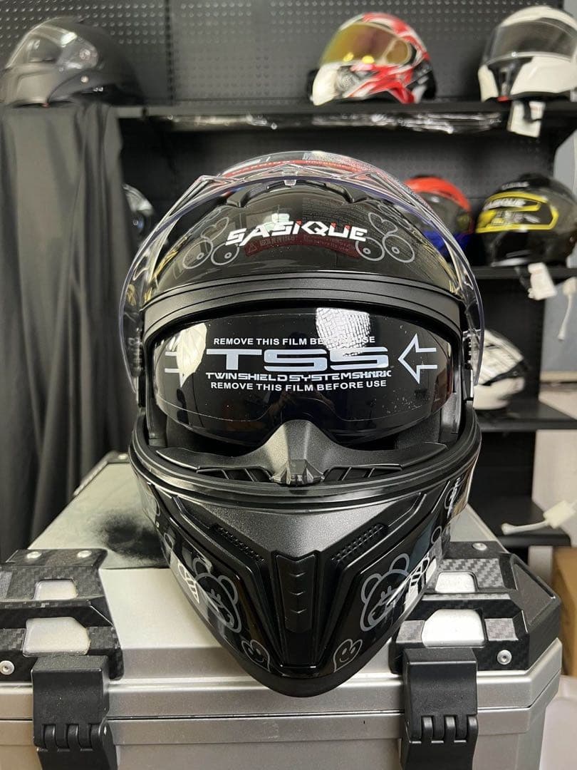 パンダ柄 フリップアップ式 システムフルフェイスヘルメットダブルシールド内蔵