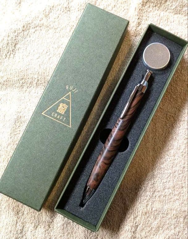 富士瘤クラフト　黒檀瘤杢　シャープペン　専用箱、ワックス付
