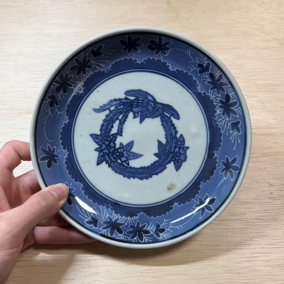 古伊万里 染付 こんにゃく印判 六寸皿 中皿 江戸時代 蒟蒻印判 古美術 骨董