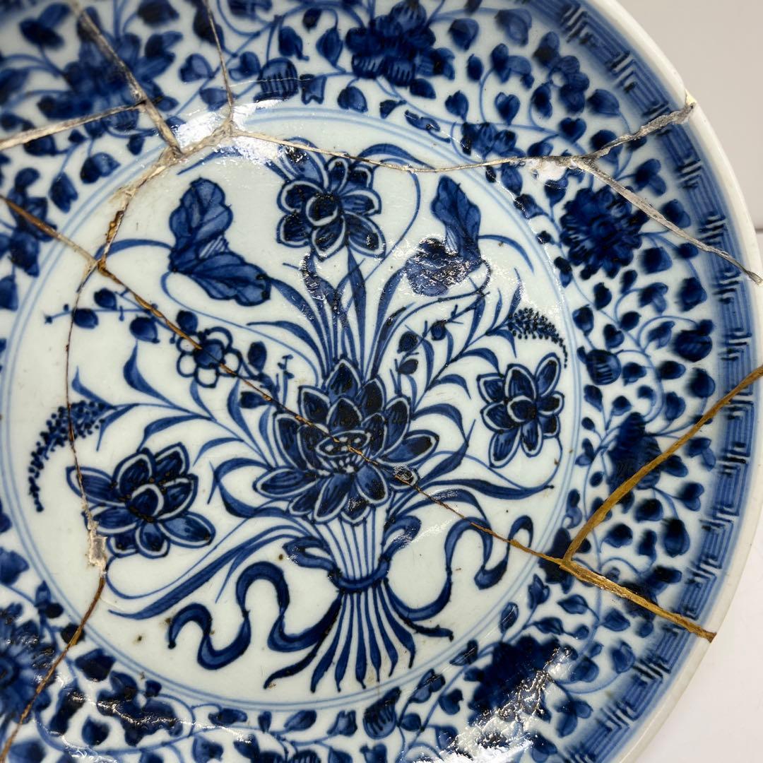 中国元から明時代　元古染付　大皿　幅約28㎝　東さ8-0120③