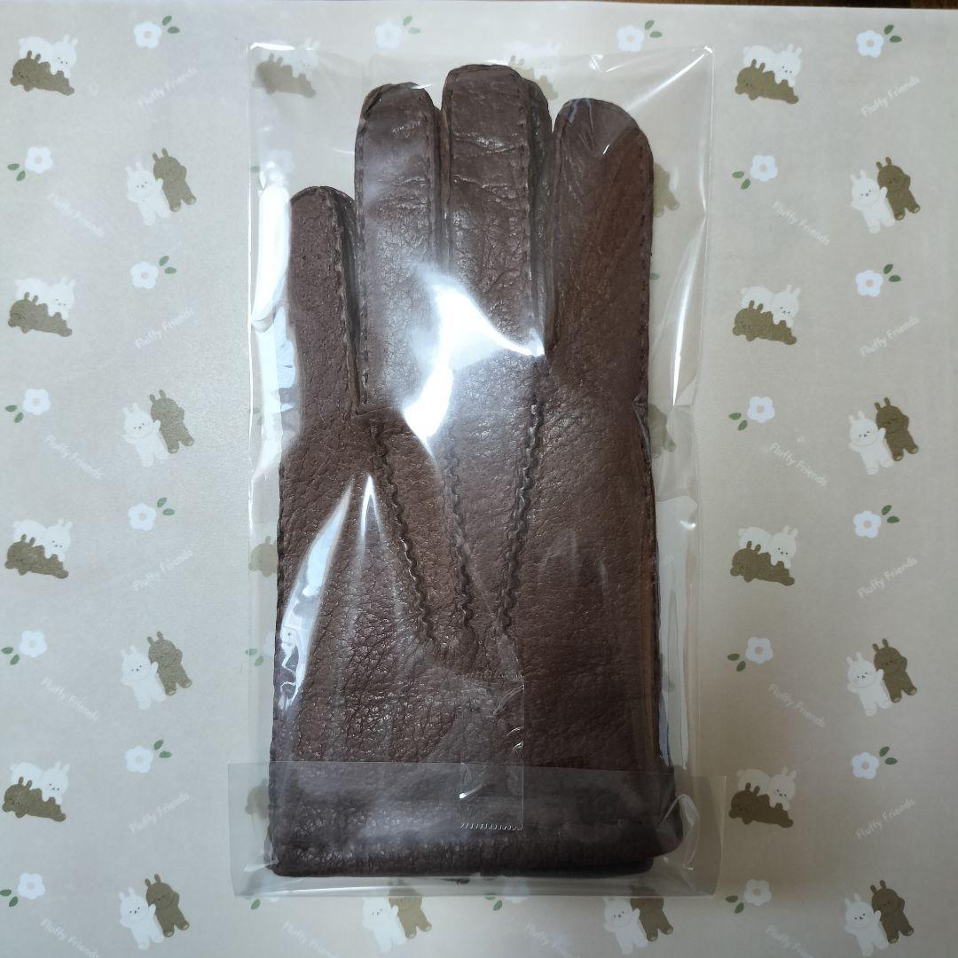 未使用　ペッカリー革手袋　カシミヤライニング　ブラウン