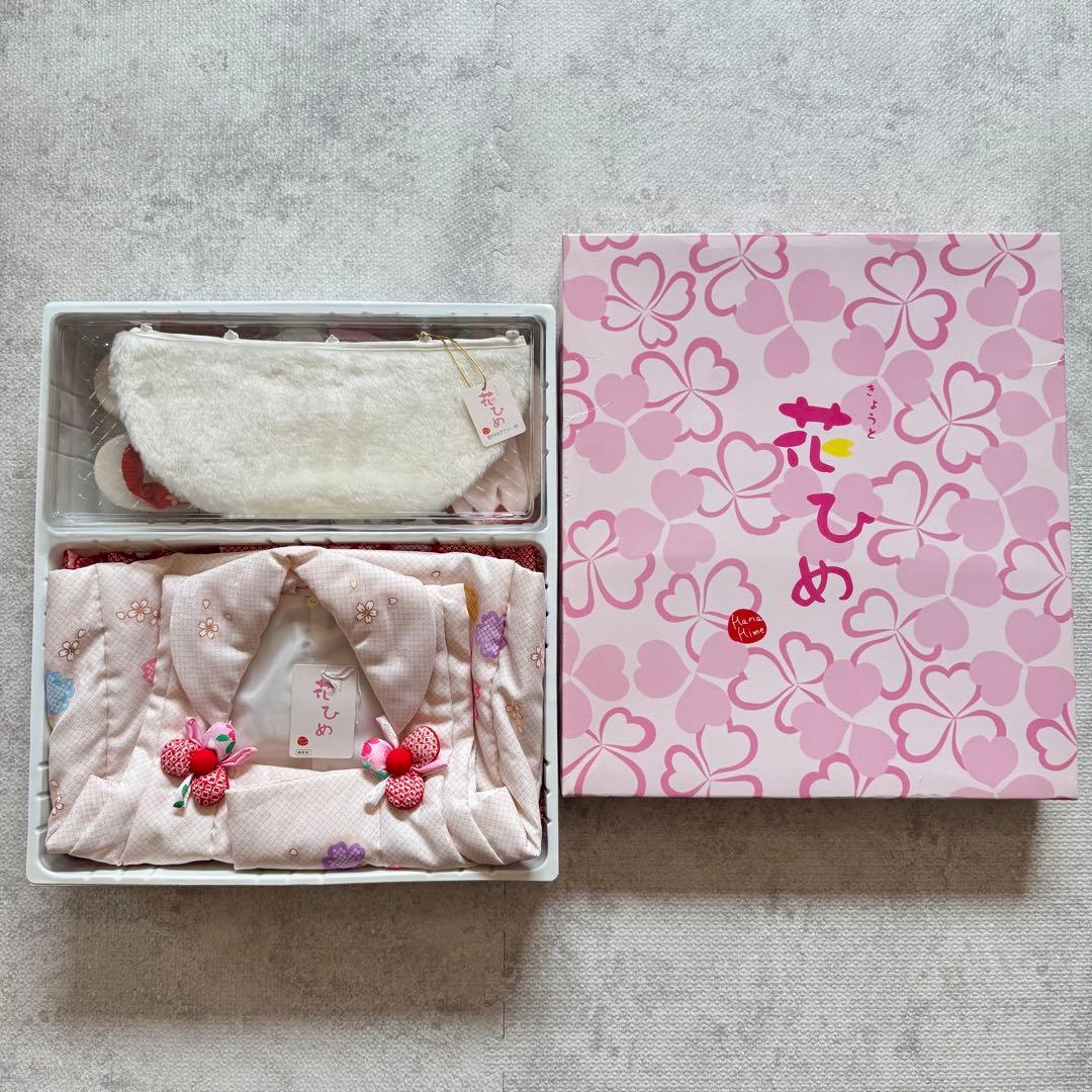 七五三 花ひめ　赤とピンク花柄　三歳　着物　箱付きです