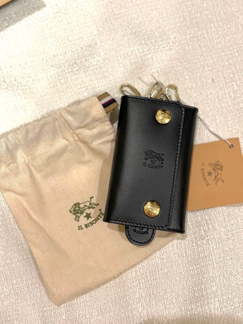 《1200円OFF》新品未使用ラッピング付IL BISONTEブラックキーケース