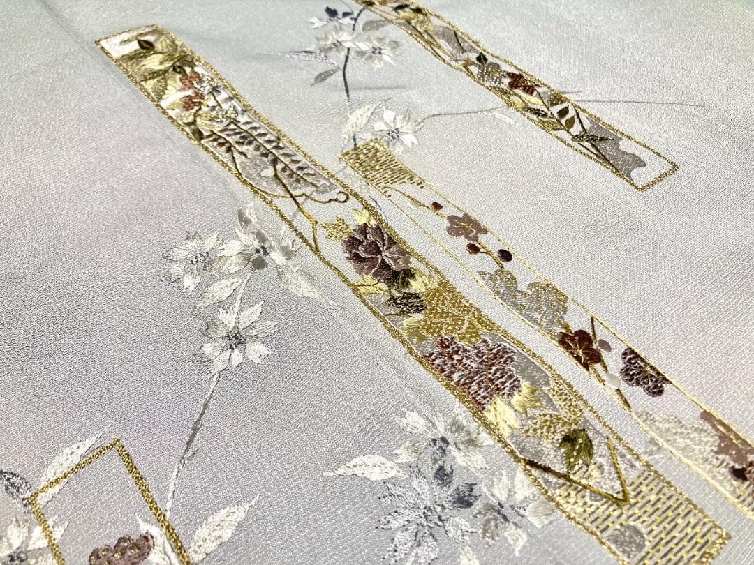 総刺繍 やまと誂製 熨斗 訪問着 袷 正絹 水色 グレー 紫 青 白藍 1395