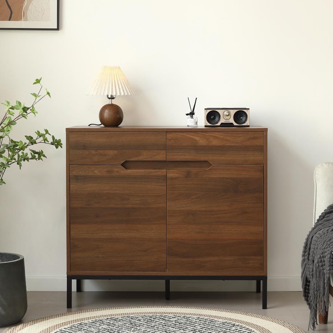 超人気！【幅90cm】キャビネット 木製 脚付き 収納棚 大容量 Brown