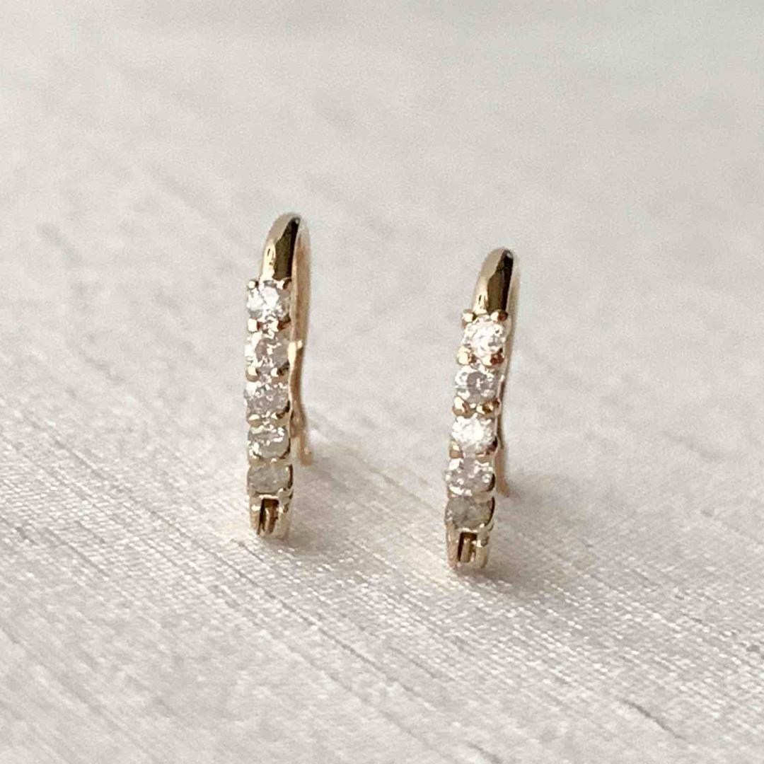 10金【天然ダイヤモンド ハーフエタニティピアス】イエローゴールド 新品！