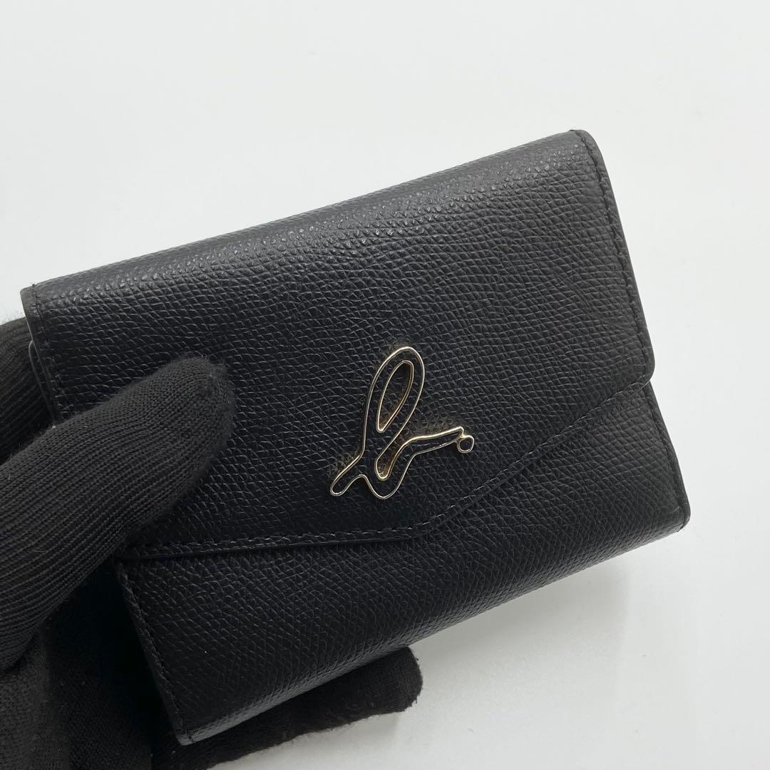 極美品　アニエスベー　折り財布　ロゴ金具　TAW05-01 レザー　ブラック