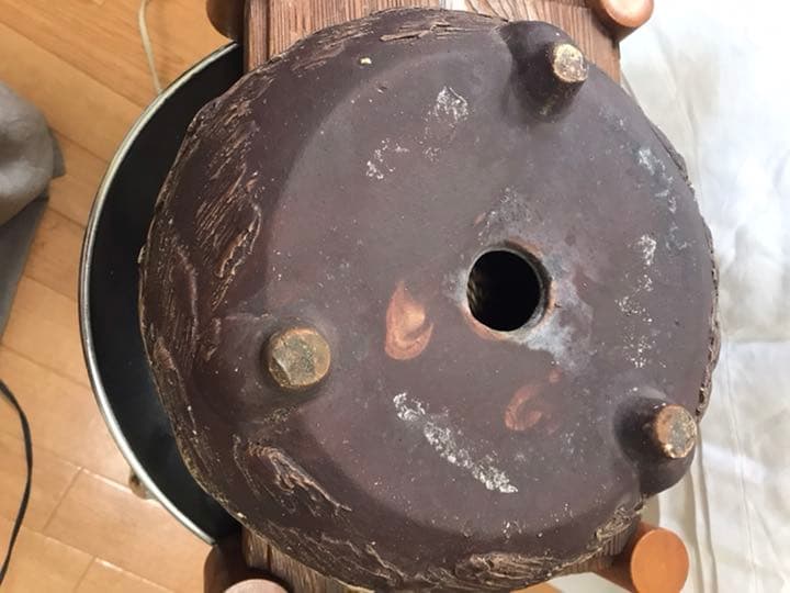 盆栽鉢　松皮盆栽鉢手作り盆栽鉢希少植木鉢山野草鉢3つ足25cm木肌作り