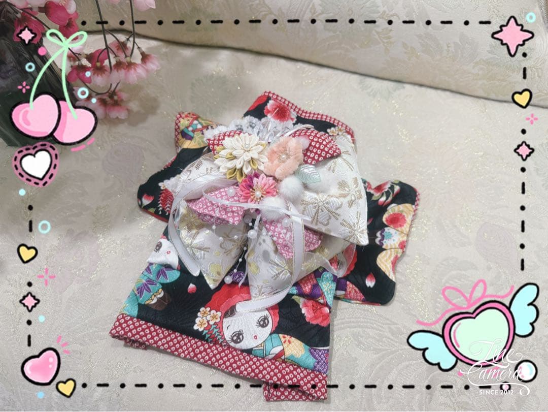 B394.pon2pan2☆オーダー☆犬お着物☆文化人形柄☆水色