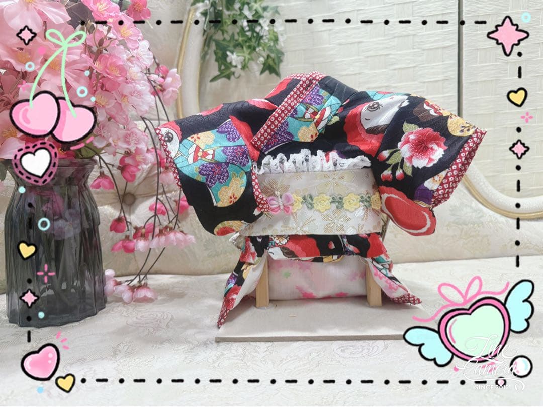 B394.pon2pan2☆オーダー☆犬お着物☆文化人形柄☆水色