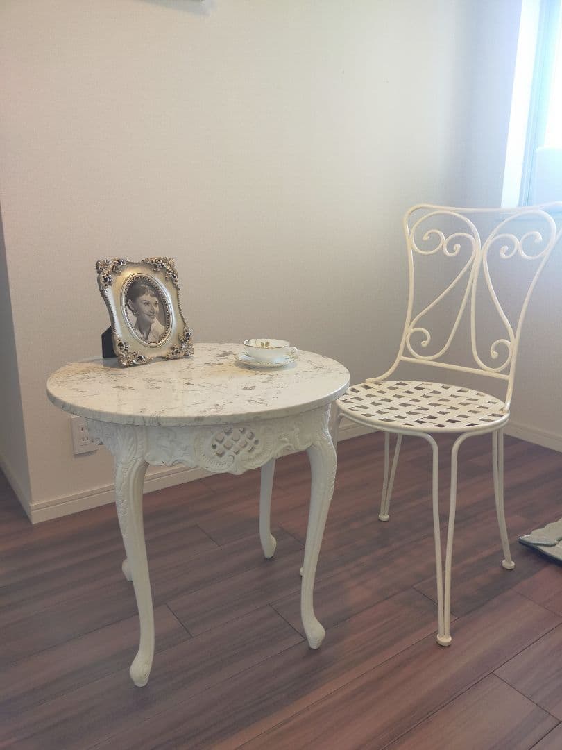 猫脚 イタリア アンティーク 大理石 ホワイトテーブル