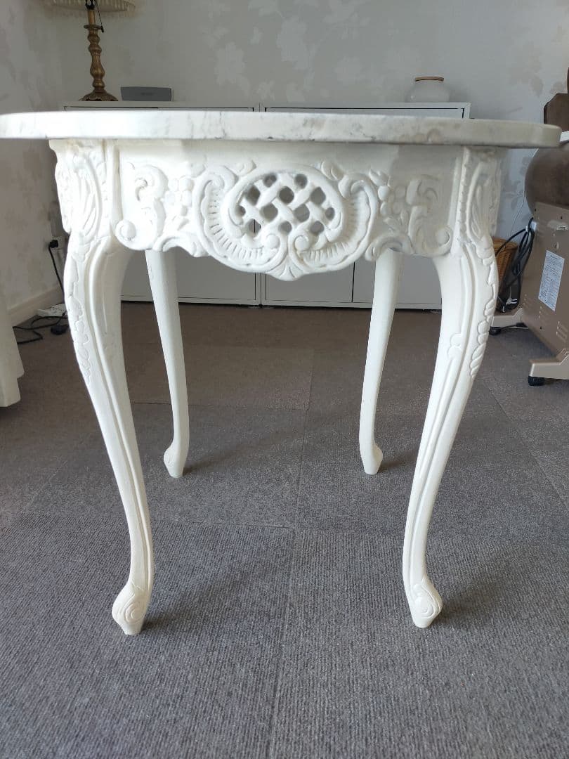 猫脚 イタリア アンティーク 大理石 ホワイトテーブル