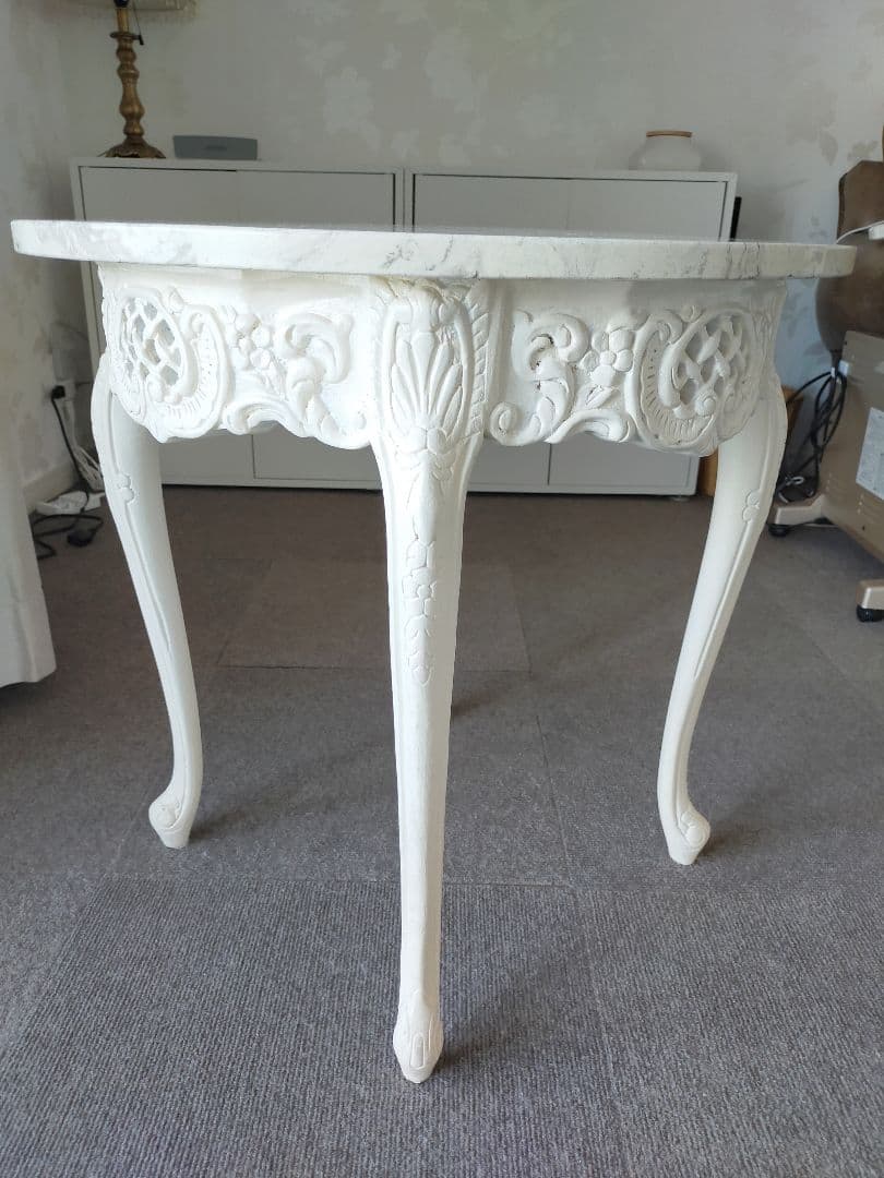 猫脚 イタリア アンティーク 大理石 ホワイトテーブル