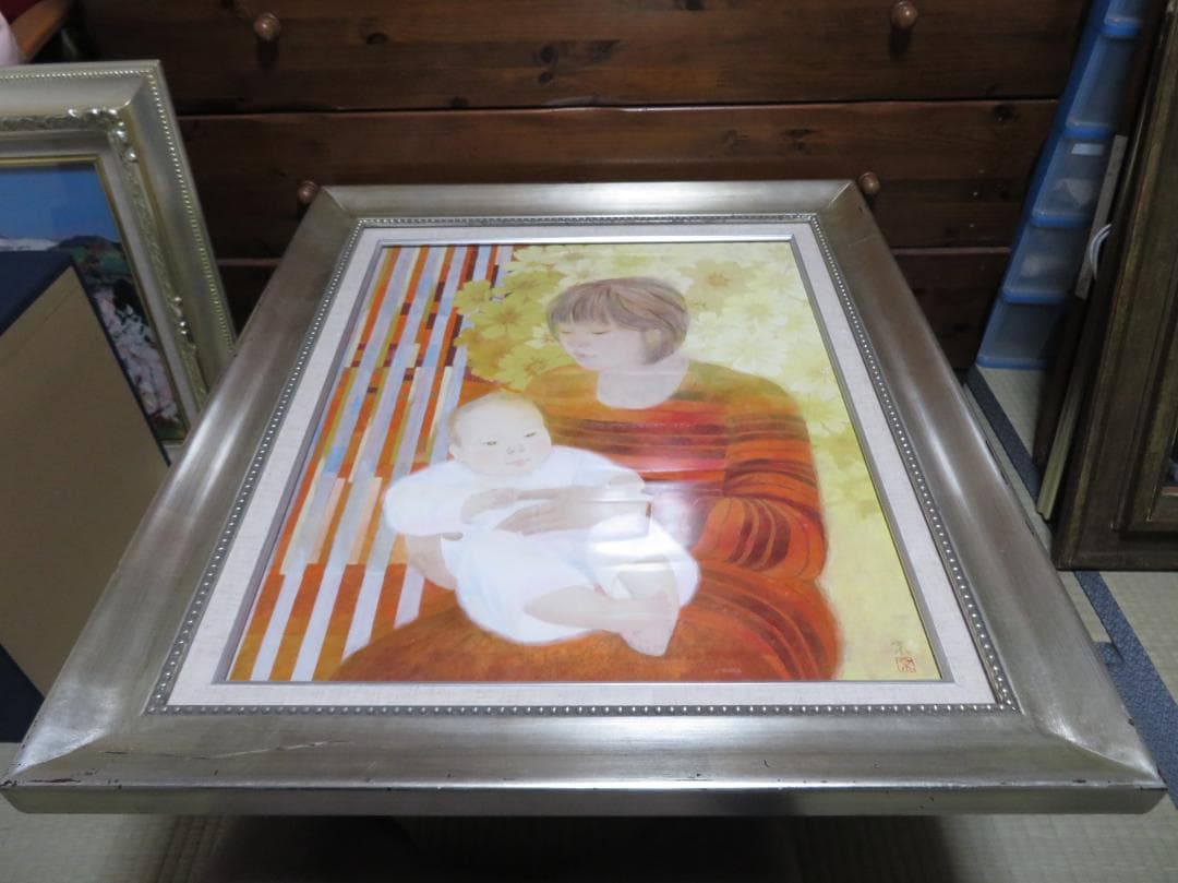 ◆月舘京子　「母子」　日本画　F12号　真作保証　師：山下保子◆