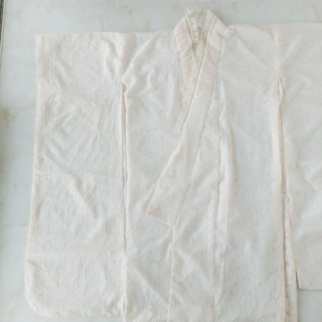 【試着のみ】ホワイトレース振袖 パールとフリルの重ね衿つき　成人式