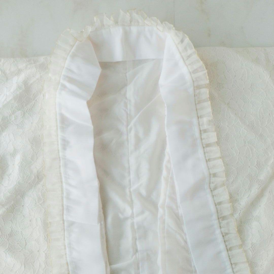 【試着のみ】ホワイトレース振袖 パールとフリルの重ね衿つき　成人式