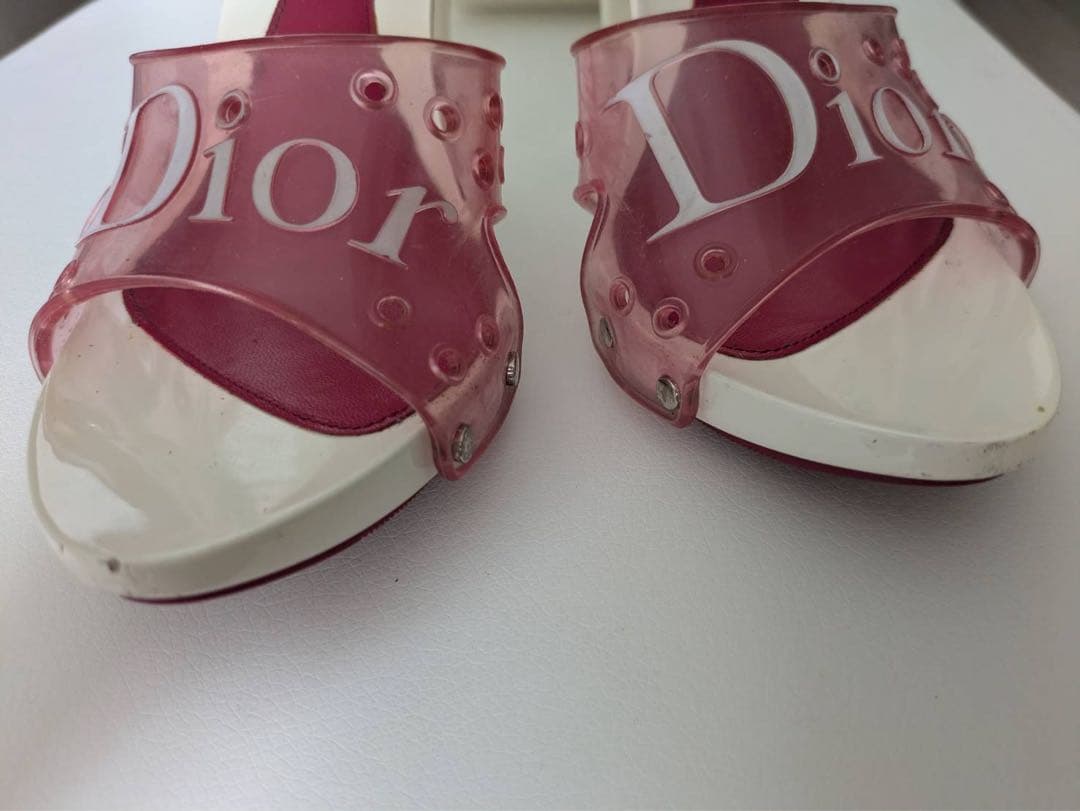 Dior ミュール パンプス ヒール サンダル ホワイト×ピンク