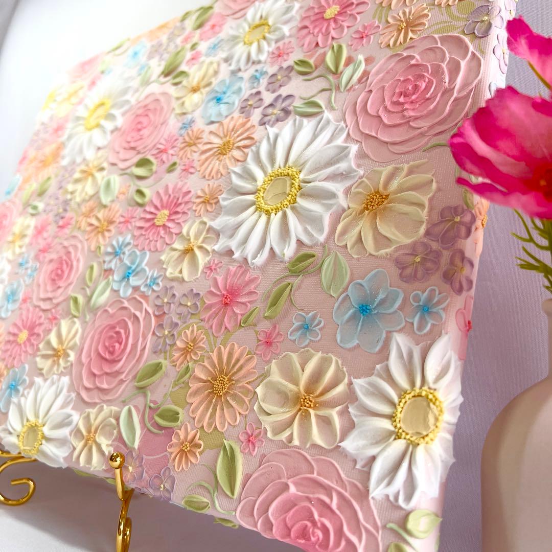 テクスチャーアート　絵画　インテリアアート　立体　花　絵　ボタニカルアート　現代