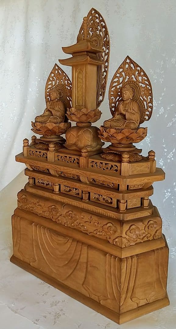 三宝尊 [大#81] 題目宝塔 釈迦如来坐像 多宝如来坐像 ◆白檀 木彫 仏像