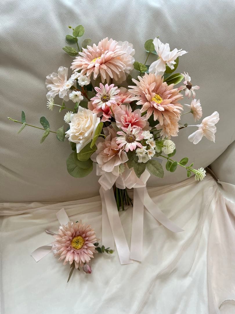 ウェディングブーケとブートニアのセット♡ガーベラブーケ♡前撮り♡挙式