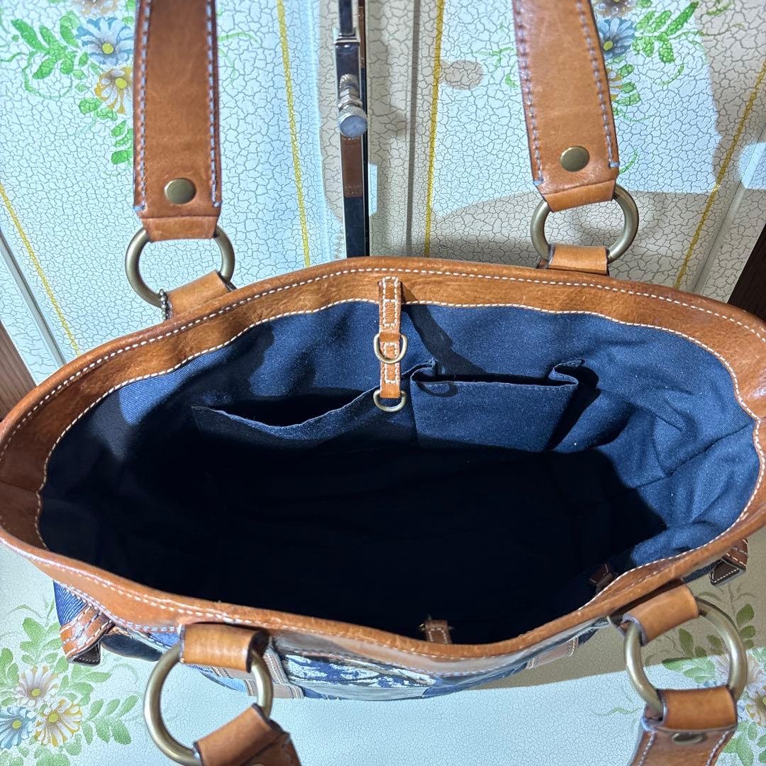 COACH トートバッグ パッチワーク デニム シグネチャー　レザーハンドバック