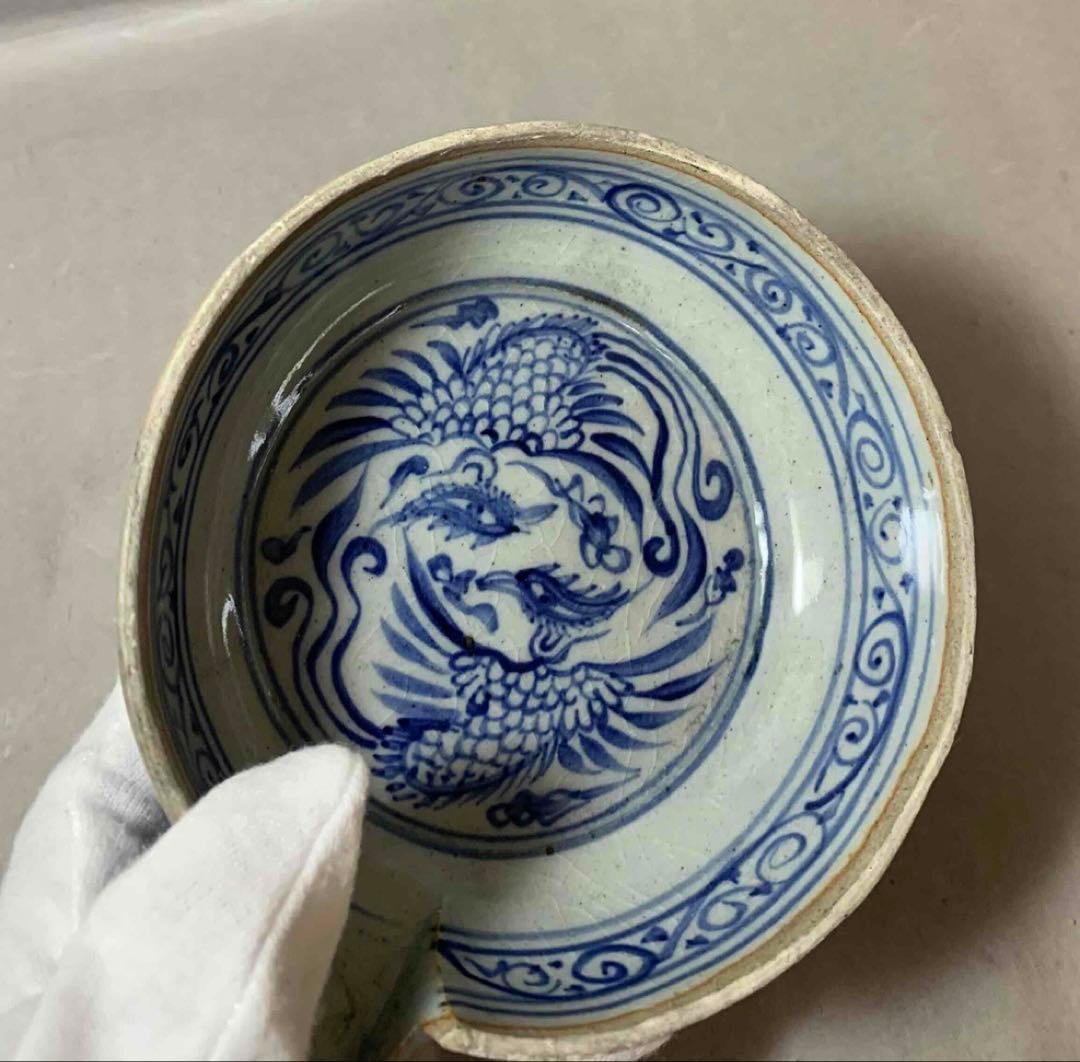 中国 染付鳳凰絵片口　f2250903