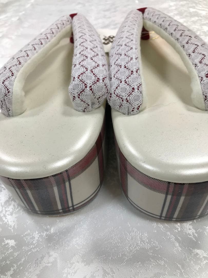 レース装飾草履とバッグセット　白×赤