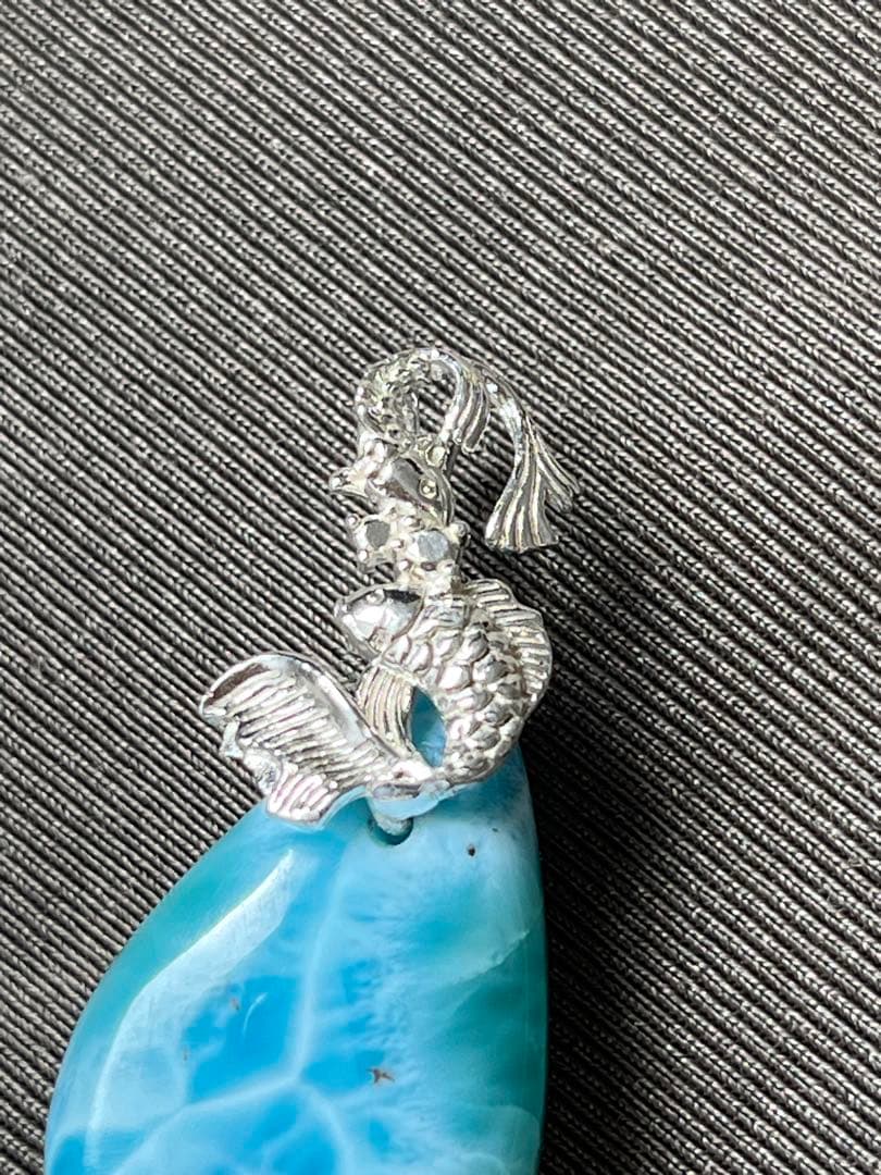 天然石☆高品質！ラリマーしずく型ペンダントトップ☆リーフバチカン&模様が美しい