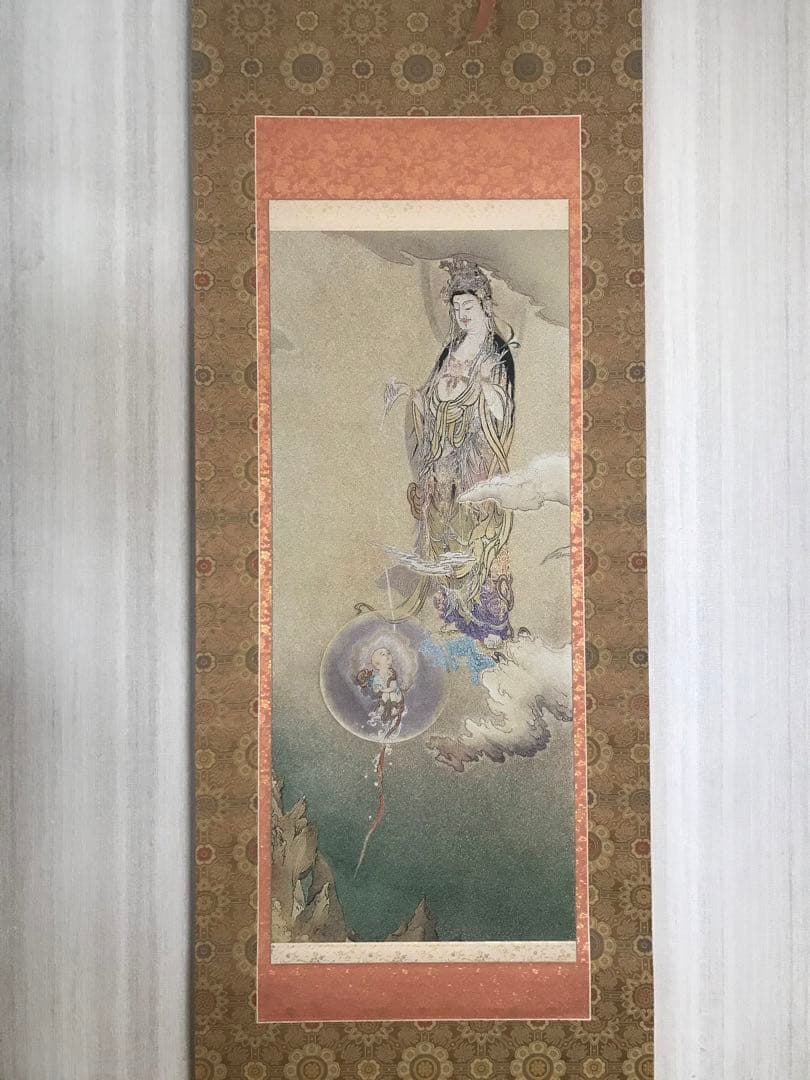 仏教美術 狩野芳崖「慈母観音像図」刺繍 掛軸 仏絵 仏画 OL-7