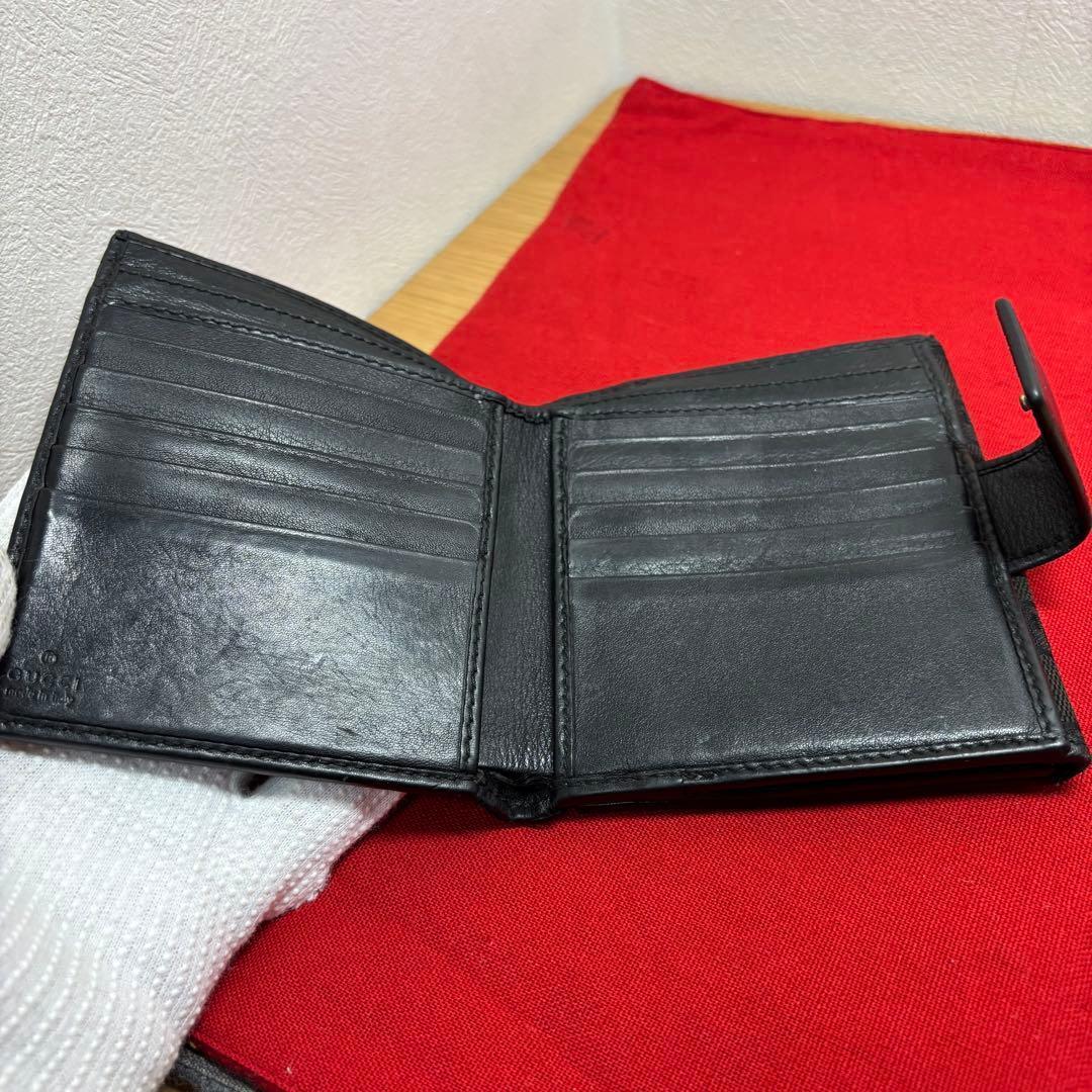 GUCCI グッチ インターロッキング Wホック 二つ折り GG BLACK