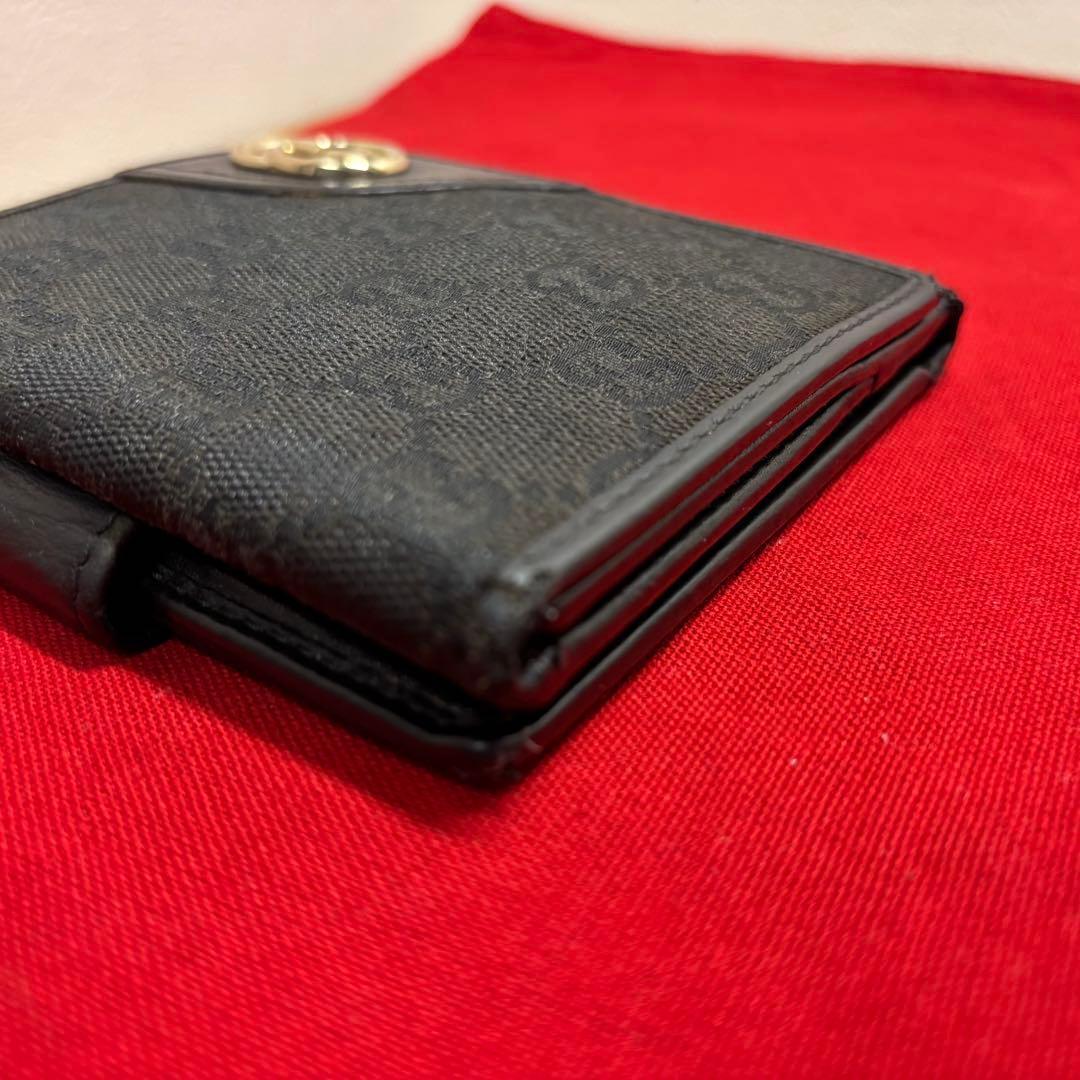 GUCCI グッチ インターロッキング Wホック 二つ折り GG BLACK