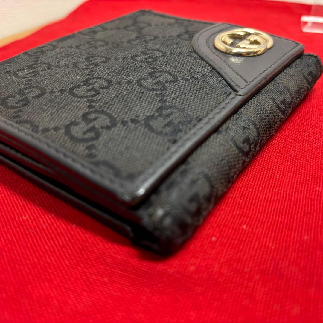 GUCCI グッチ インターロッキング Wホック 二つ折り GG BLACK