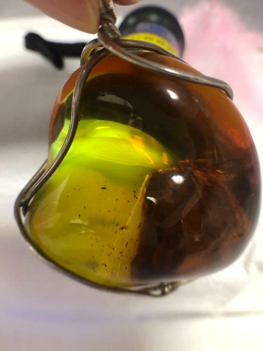 植物入りペンダント ネックレス 即納 琥珀 天然石 銀 シルバー アレルギー対応