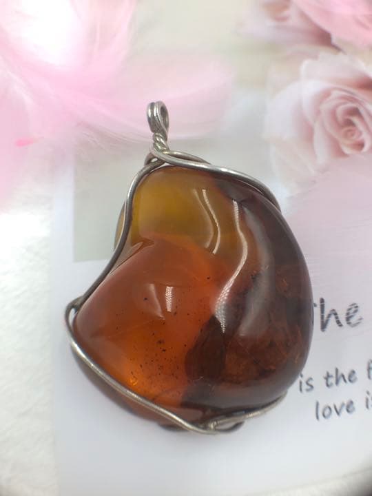 植物入りペンダント ネックレス 即納 琥珀 天然石 銀 シルバー アレルギー対応