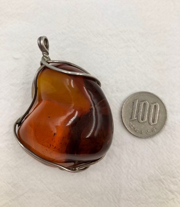 植物入りペンダント ネックレス 即納 琥珀 天然石 銀 シルバー アレルギー対応