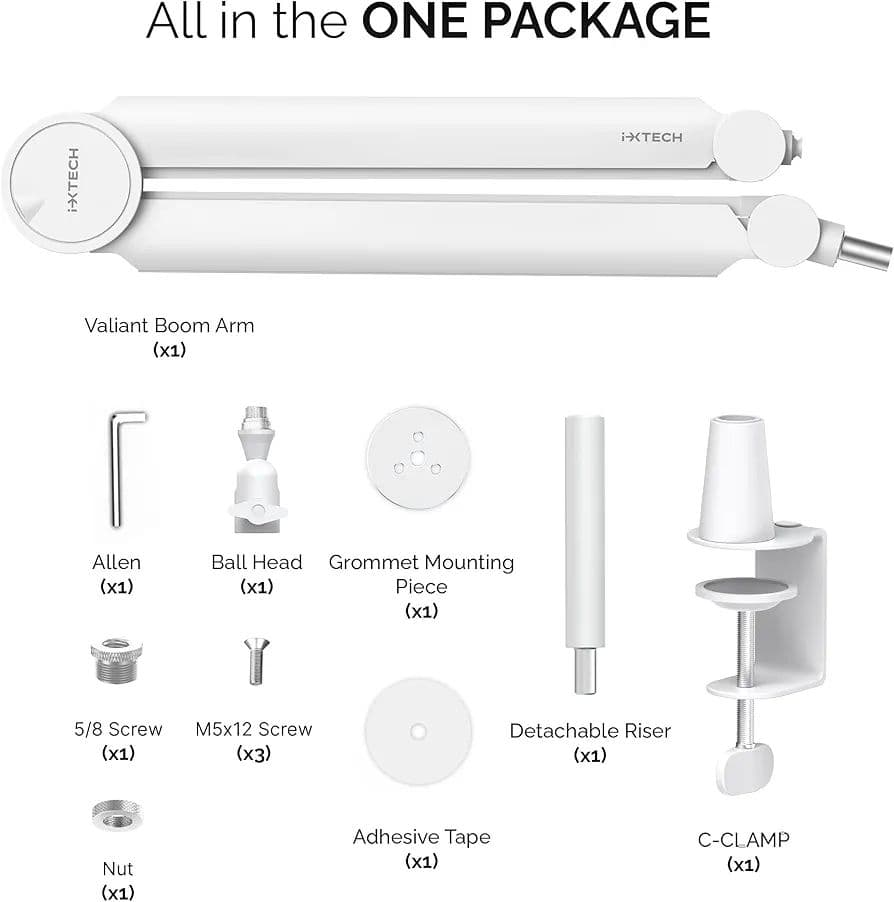 IXTECH マイクアーム ホワイト プレミアムブーム 360°回転 スタンド