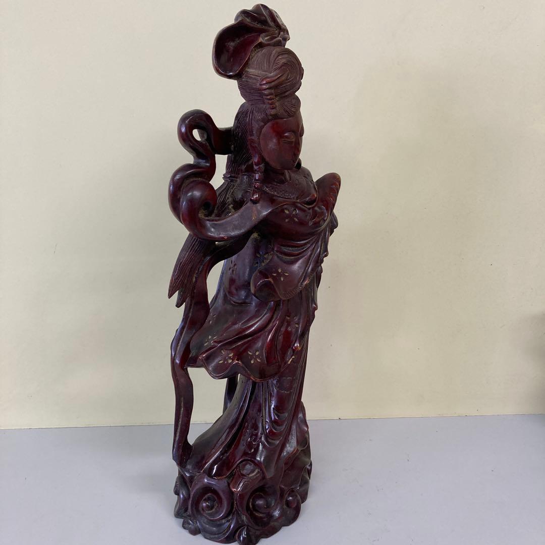 E4 中国美術 木彫り 木彫 彫刻 置物 オブジェ 天女 美人像 飛天 嫦娥