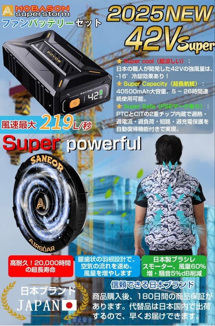 SANEOR AIRSOAR 冷却ファン 40500mAh 42V