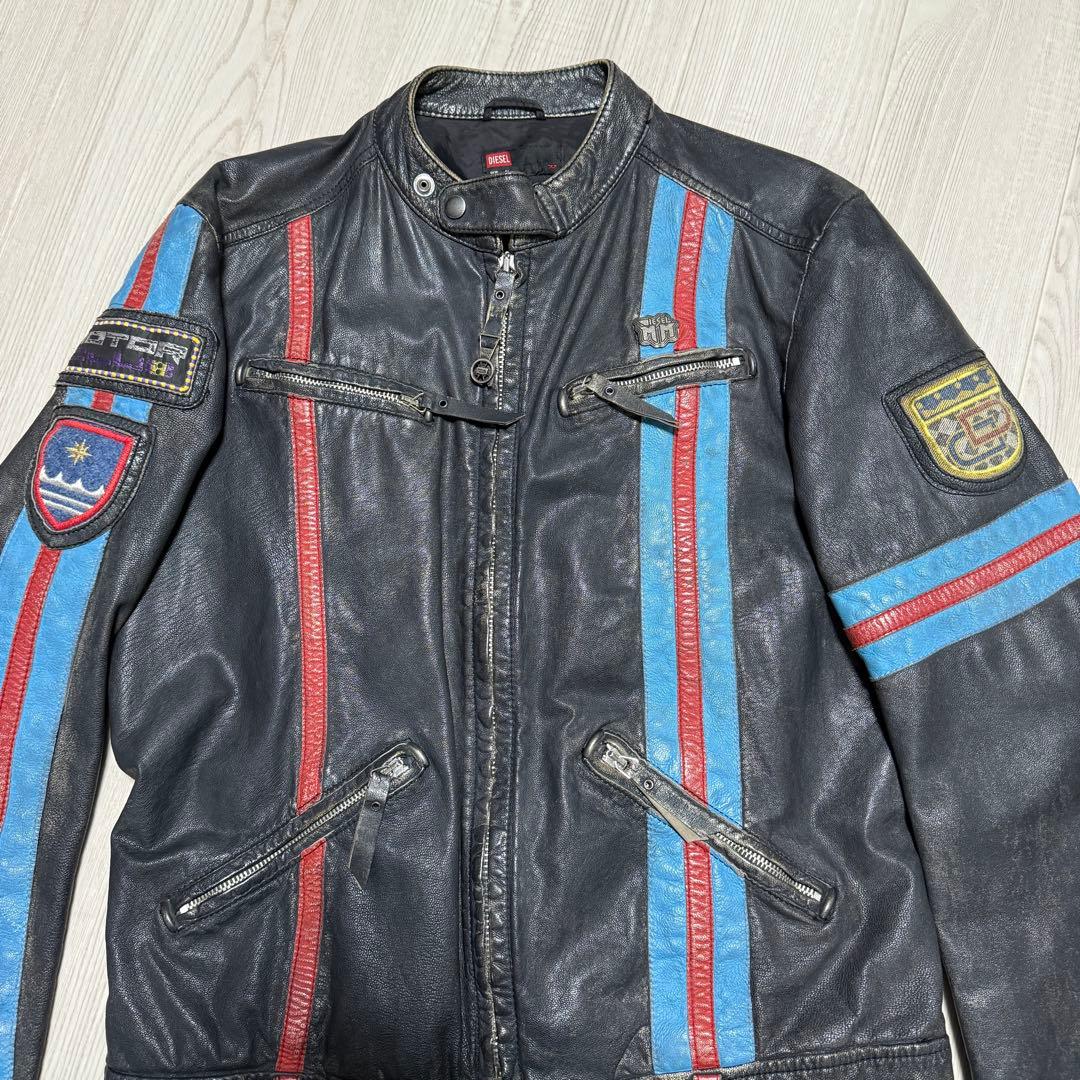 DIESEL 90's アーカイブ ストライプ ラムレザーライダース Y2K