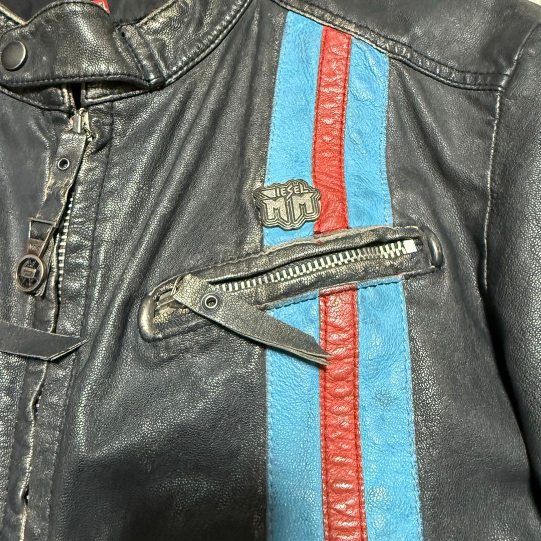 DIESEL 90's アーカイブ ストライプ ラムレザーライダース Y2K