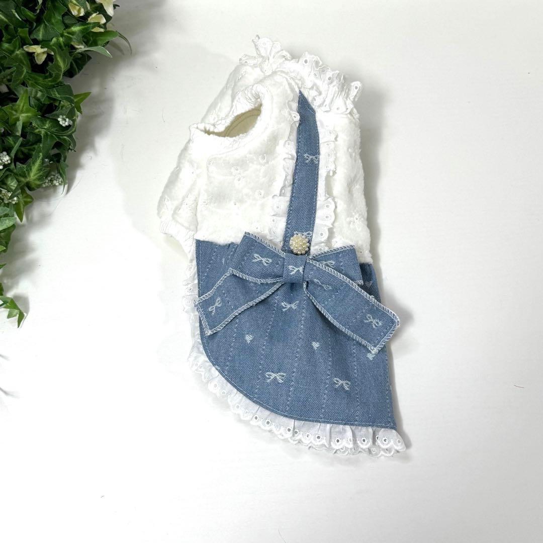 犬服ハンドメイド♡刺繍フリース*デニムリボン刺繍